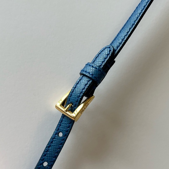 Rare Prada Dark Blue 2 Buckles Belt Gold Hardware - Picture 1 of 8